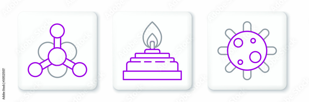 Set line Bacteria, and Alcohol or spirit burner icon. Vector
