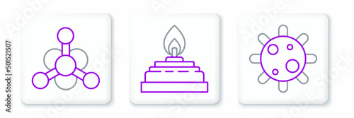 Set line Bacteria, and Alcohol or spirit burner icon. Vector