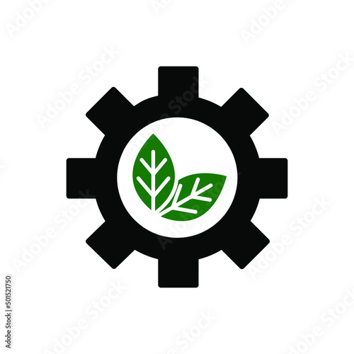 cogwheel with leaf, green energy and ecology icon vector