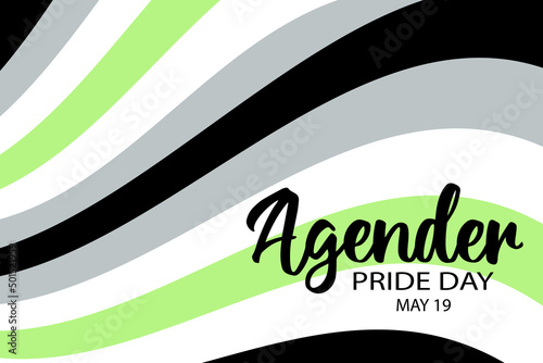Agender Pride Day on May 19 vector banner with striped background in color of Agender Pride Flag. LGBTQ community gender group visibility, awareness celebration.