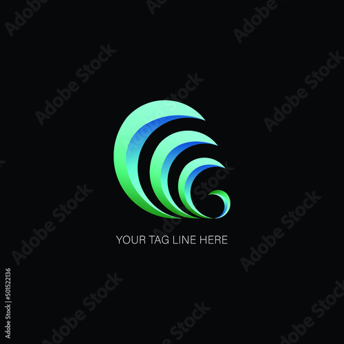 Abstract wave shape with Letter W in blue gradient logo template