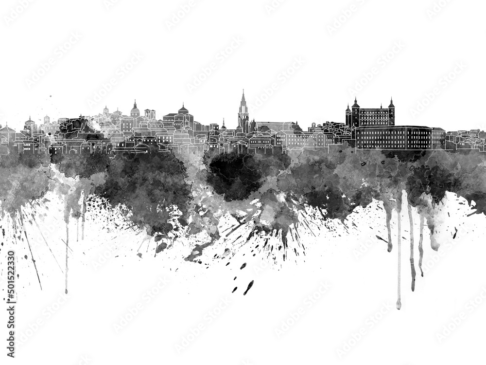 Toledo skyline in black watercolor - obrazy, fototapety, plakaty 