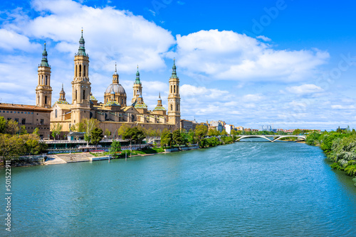 The Basilica of Our Lady of the Pillar seen from the Ebro river photo