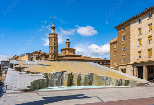 Fotografie, Obraz Zaragoza, Spain - April 21 2022 - The Fuente de la Hispanidad (Fountain of the H