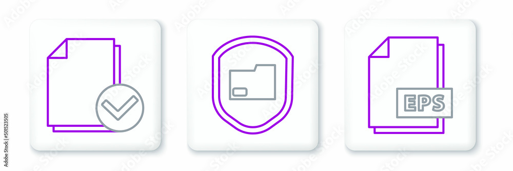 Set line EPS file document, Document and check mark and folder protection icon. Vector