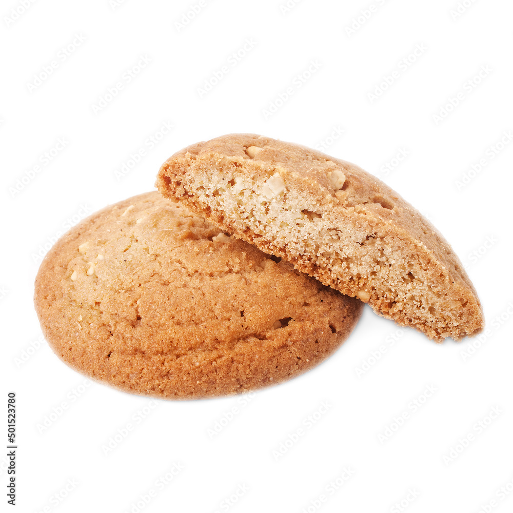 oatmeal cookies whole and cut on white background isolated oatmeal cookies whole and cut on white background isolated