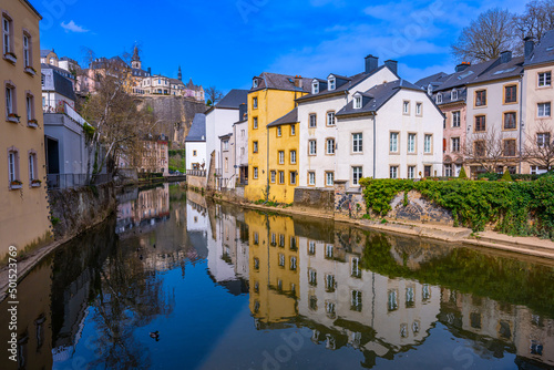 Luxembourg, Luxembourg - March 28 2022 - Houses at the Alzette river from the Rue Munster