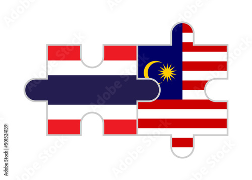 puzzle pieces of thailand and malaysia flags. vector illustration isolated on white background