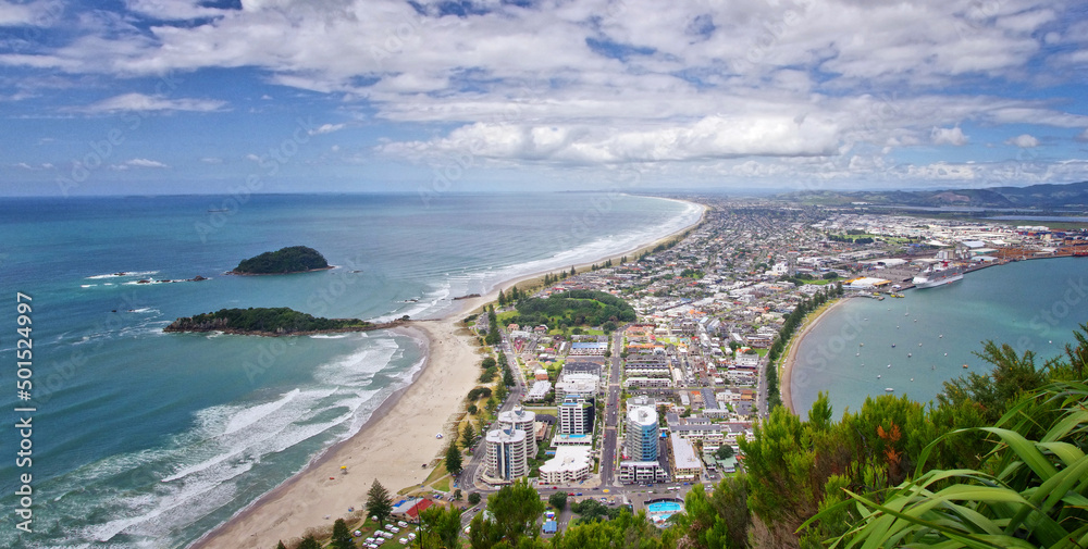 Aerial view of Mount Maunganui. Cityscape of Mt. Manganui, New Zealand.