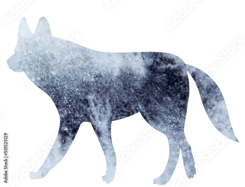 wolf gray watercolor silhouette, on white background, isolated, vector
