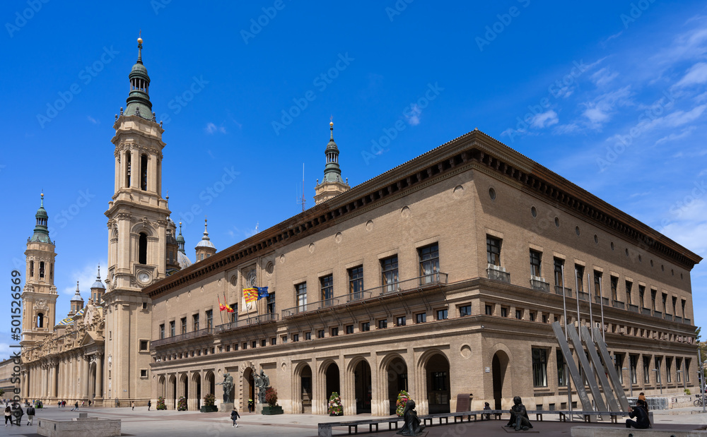 Zaragoza, Spain - April 21 2022 - Ayuntamiento de Zaragoza (The Zaragoza City Hall)