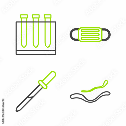 Set line Ebola virus disease, Pipette, Medical protective mask and Blood test and icon. Vector