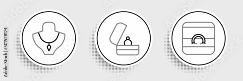 Set line Wedding rings, Necklace on mannequin and icon. Vector