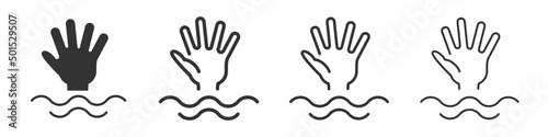 Drowning hand icons collection in two different styles and different stroke. Vector illustration EPS10