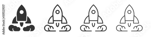 Rocket ship icons collection in two different styles and different stroke. Vector illustration EPS10