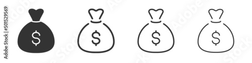 Dollar money bag icons collection in two different styles and different stroke. Vector illustration EPS10