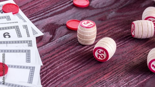 Board game lotto on red background, lottery
