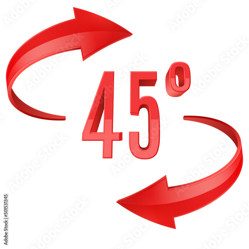 Red glossy 3D curve arrows and 45 degrees sing