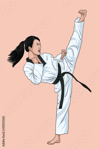 Drawing taekwondo martial art, beautiful, art.illustration, vector
