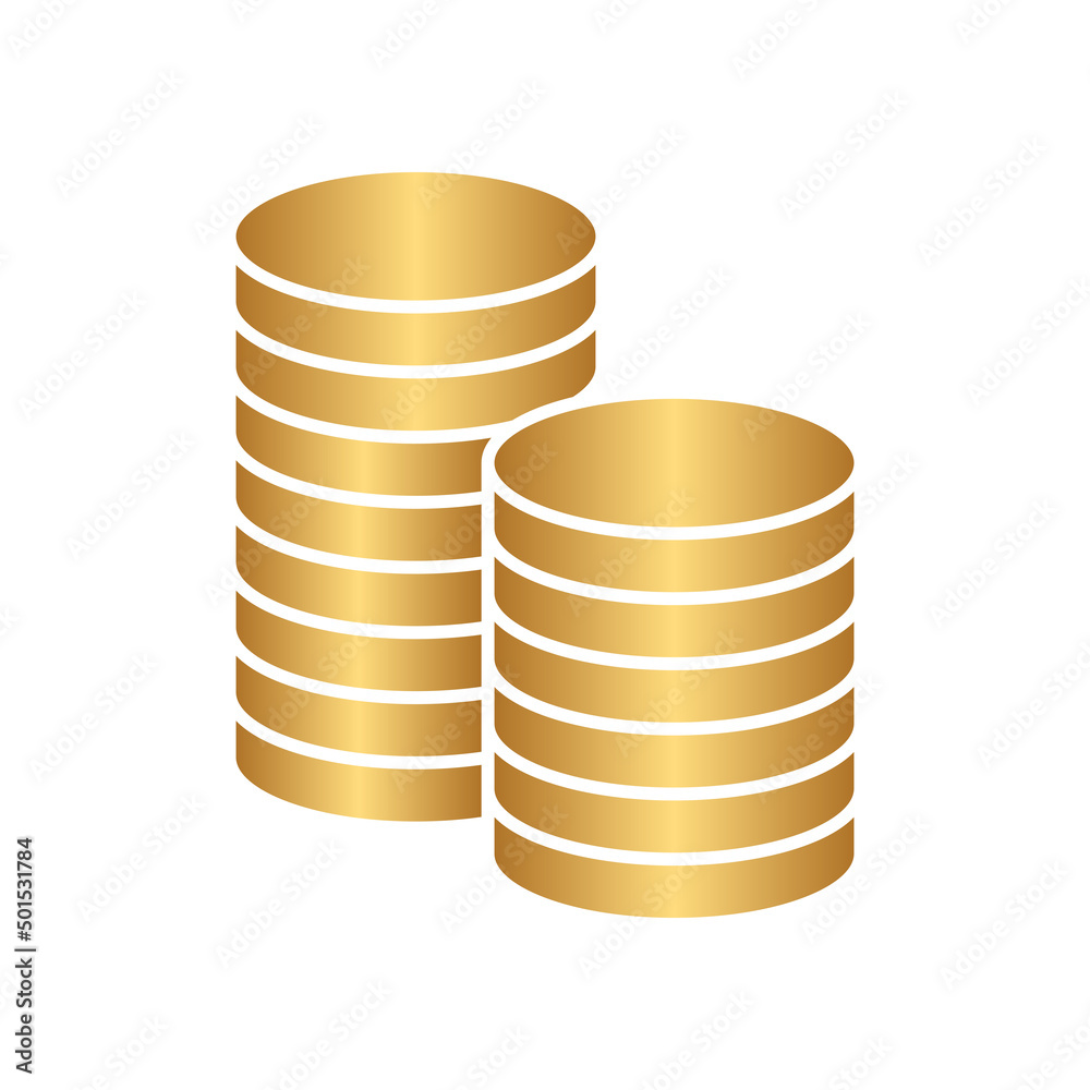 Coins stack icon with gold gradient Coins stack icon with gold gradient