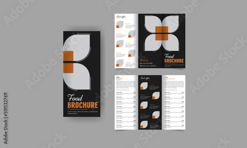 food trifold brochure magazine restaurant menu card design, cooking recipe for fast food, burger or cocktail party, business brochure or corporate brochure template