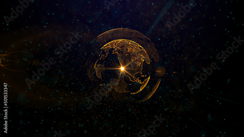 Fototapeta Naklejka Na Ścianę i Meble -  Digital orange planet of Earth, 3D animation