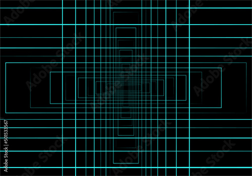 Fondo de cuadrados en azul neón sobre fondo negro