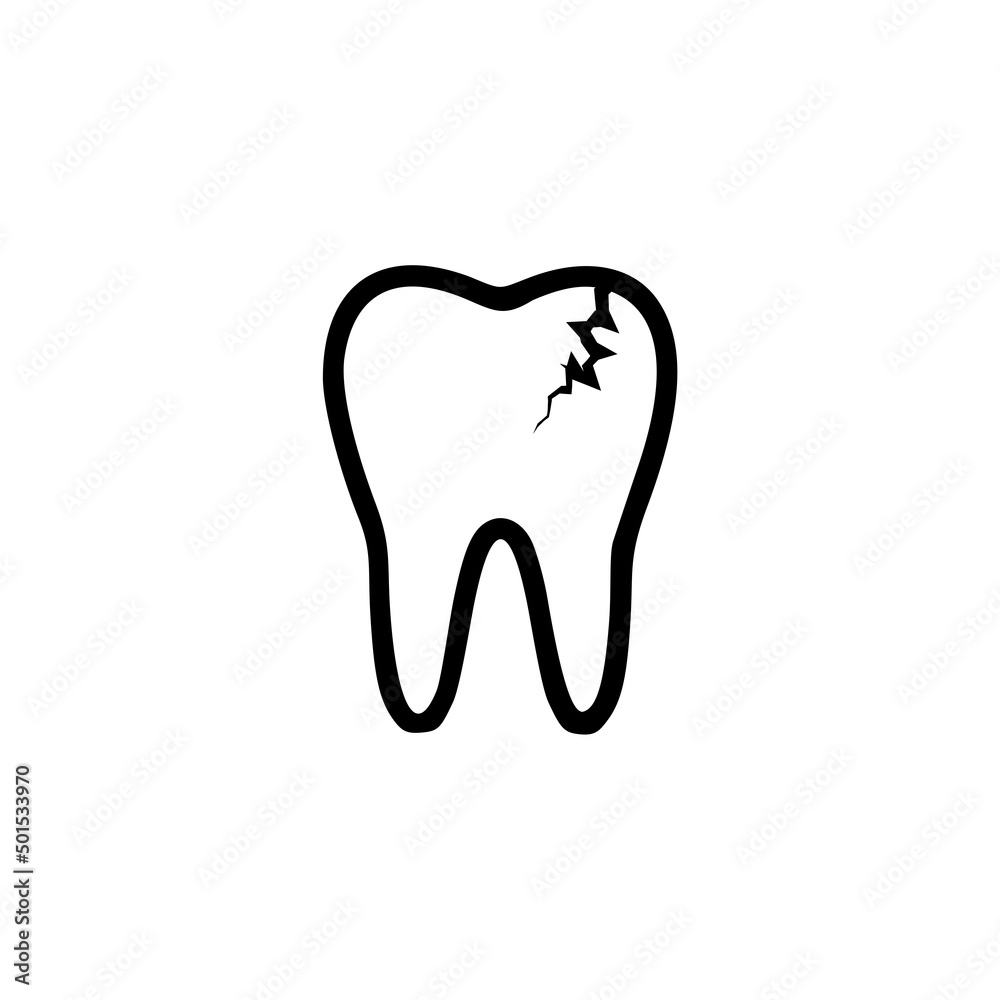 Broken tooth icon isolated on white background Broken tooth icon isolated on white background