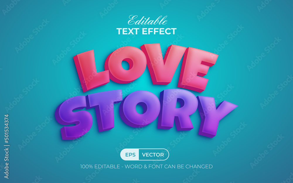 Love story text effect cartoon style. Editable text effect.