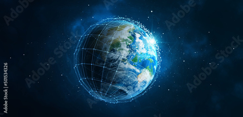 Global network connection. Earth in open space and digital web, illustration