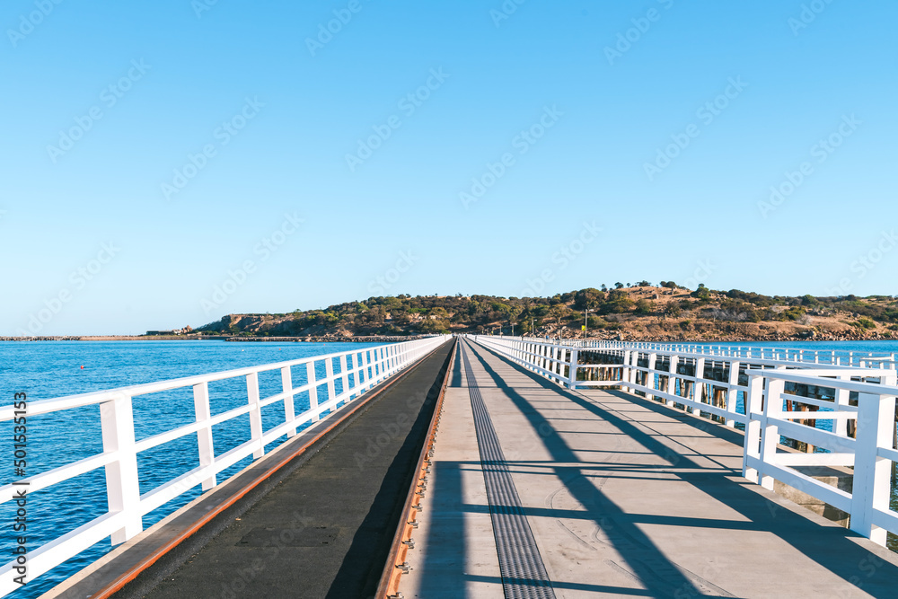 Victor Harbor to Granite Island new causeway viewed from the mainland on a day, Fleurieu Peninsula, South Australia