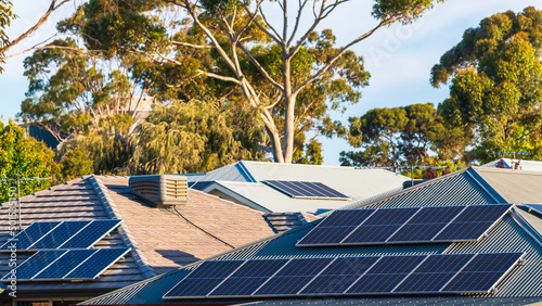 House roof with solar panels installed in the suburban area of South Australia