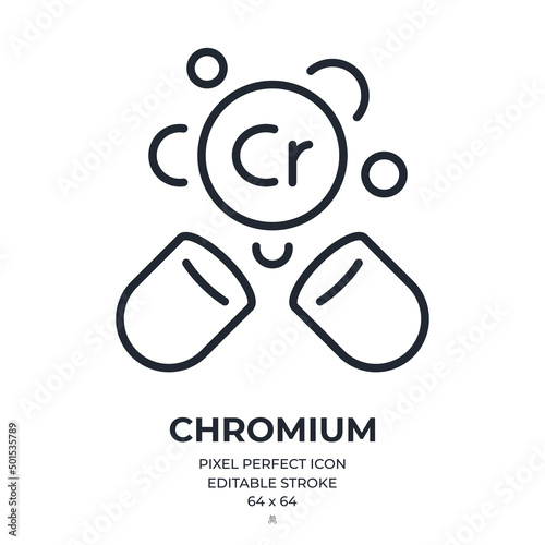 Chromium food supplement editable stroke outline icon isolated on white background flat vector illustration. Pixel perfect. 64 x 64.
