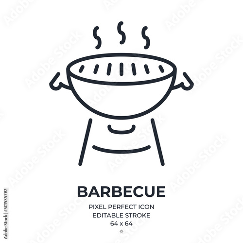 Barbecue editable stroke outline icon isolated on white background flat vector illustration. Pixel perfect. 64 x 64.