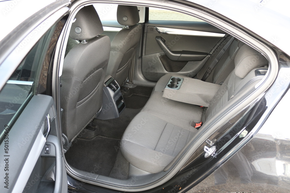 Rear seats of a car interior.