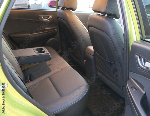 Rear seats of a car interior.