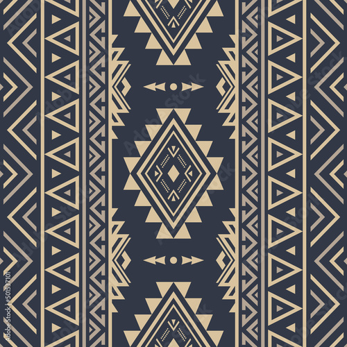 Tribal Seamless Pattern. Monochrome Ethnic Geometric Vector Background. Aztec or Inca Style