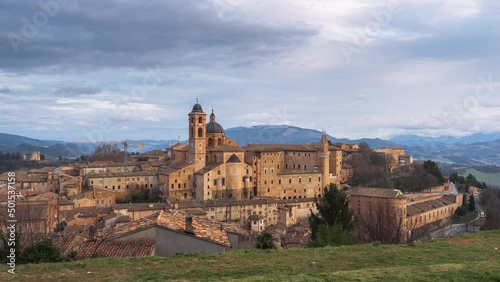 Urbino, Italy medieval walled city in the Marche Region from Twilight