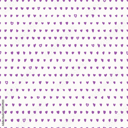 Vector seamless pattern with purple hearts on white background. For wallpapers, decoration, invitation, fabric, textile and linen, print, gift and wrapping paper.