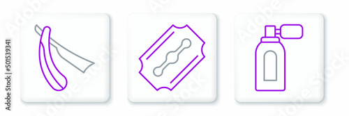 Set line Aftershave with atomizer, Straight razor and Blade icon. Vector