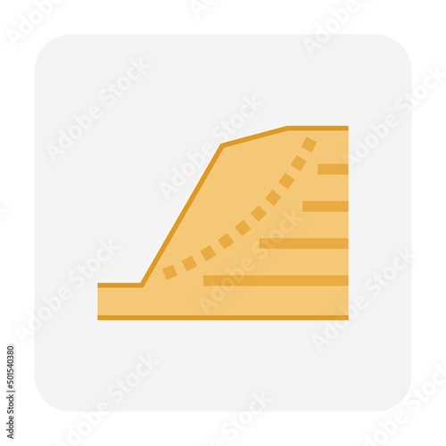 Soil stability failure vector icon. Cross section of layer, earth, underground or land. Include artificial finite slope and crack. Problem in geotechnical engineering to analysis and slide protection.