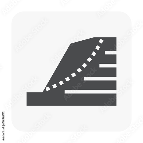 Soil stability failure vector icon. Cross section of layer, earth, underground or land. Include artificial finite slope and crack. Problem in geotechnical engineering to analysis and slide protection.