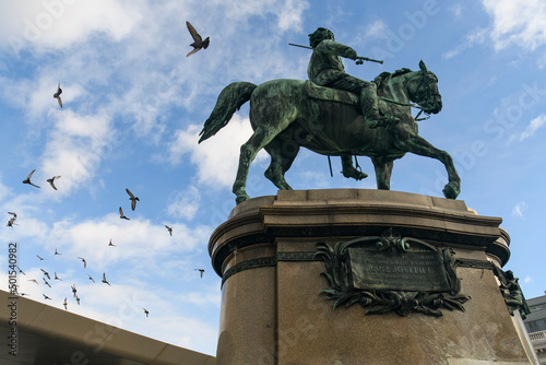 Erzherzog Albrecht equestrian monument near famous Albertina museum palace in Vienna, Austria. January 2022 photo