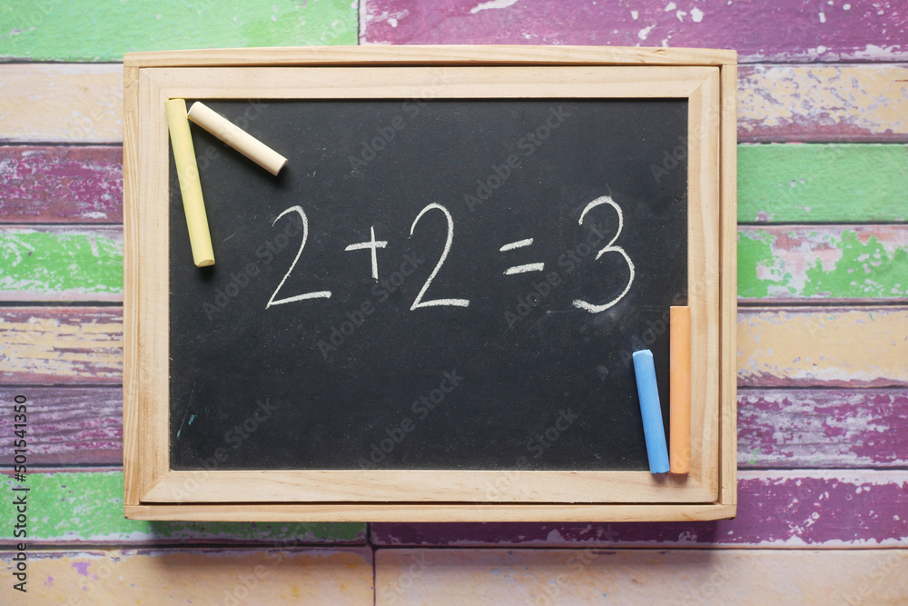 Mistake in math formula on chalkboard, education concept