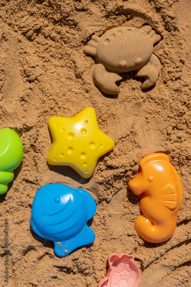 Obraz premium Plastic molds used by children to create different animals and shapes in the sand box