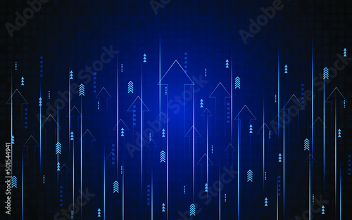 Abstract up arrow on dark blue background. Business growth or investment ideas. blue arrow technology background
