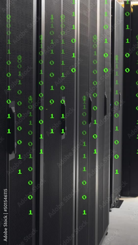 Animation of green numbers falling over servers Animation of green numbers falling over servers