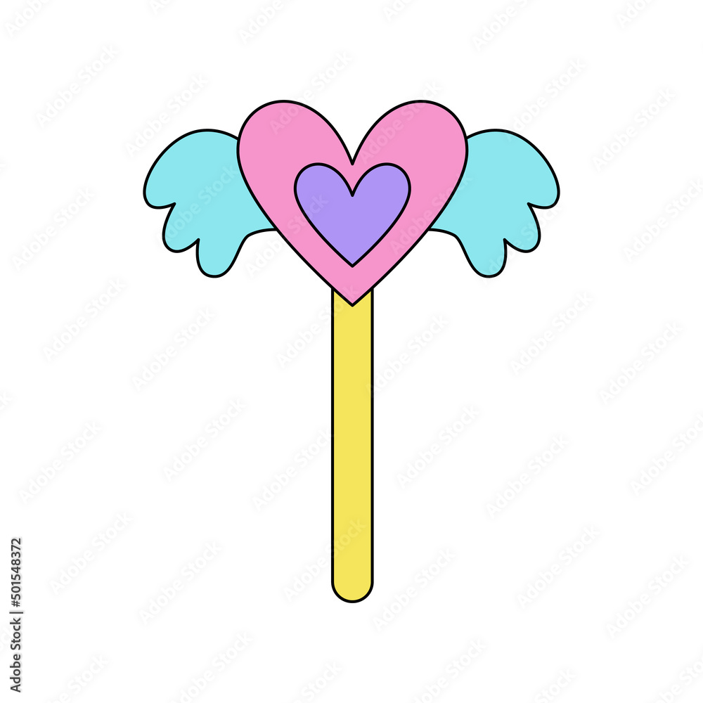 Vector picture of cute heart wand isolated on white background.