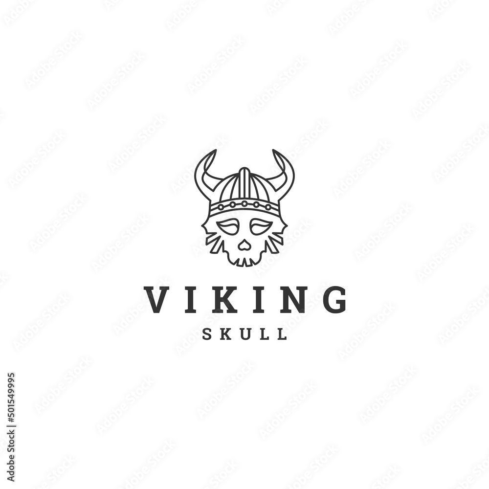 Fototapeta premium Viking skull line art logo icon design template