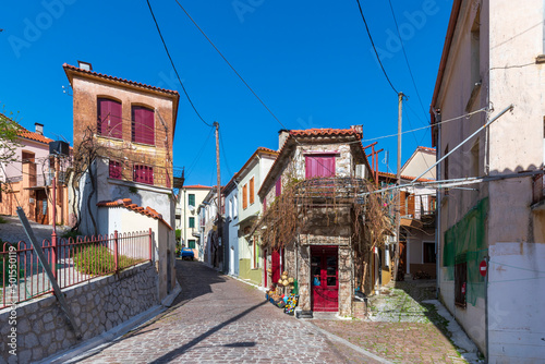Fototapeta Naklejka Na Ścianę i Meble -  Agiasos Village streets view in Lesvos Island. 